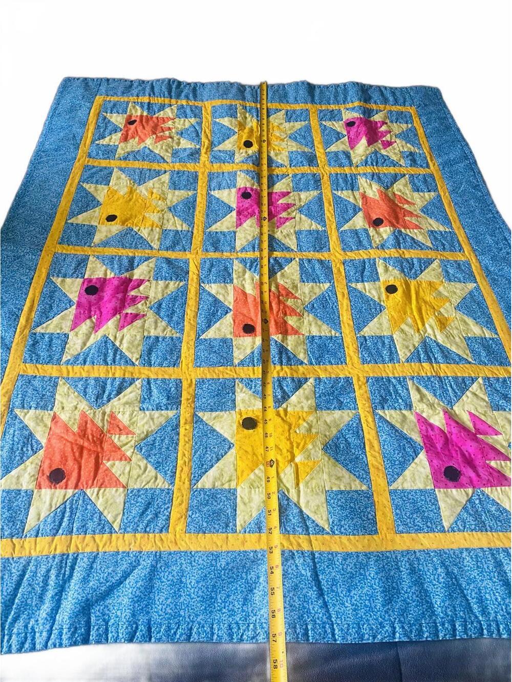 Handmade Colorful Fish Pattern Quilt Blanket - Picture 2 of 4